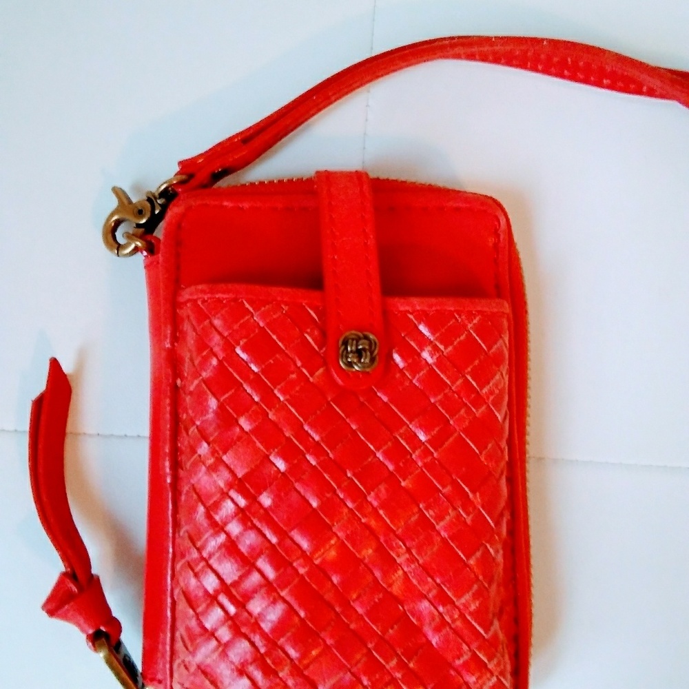 Orange Leather Wristlet